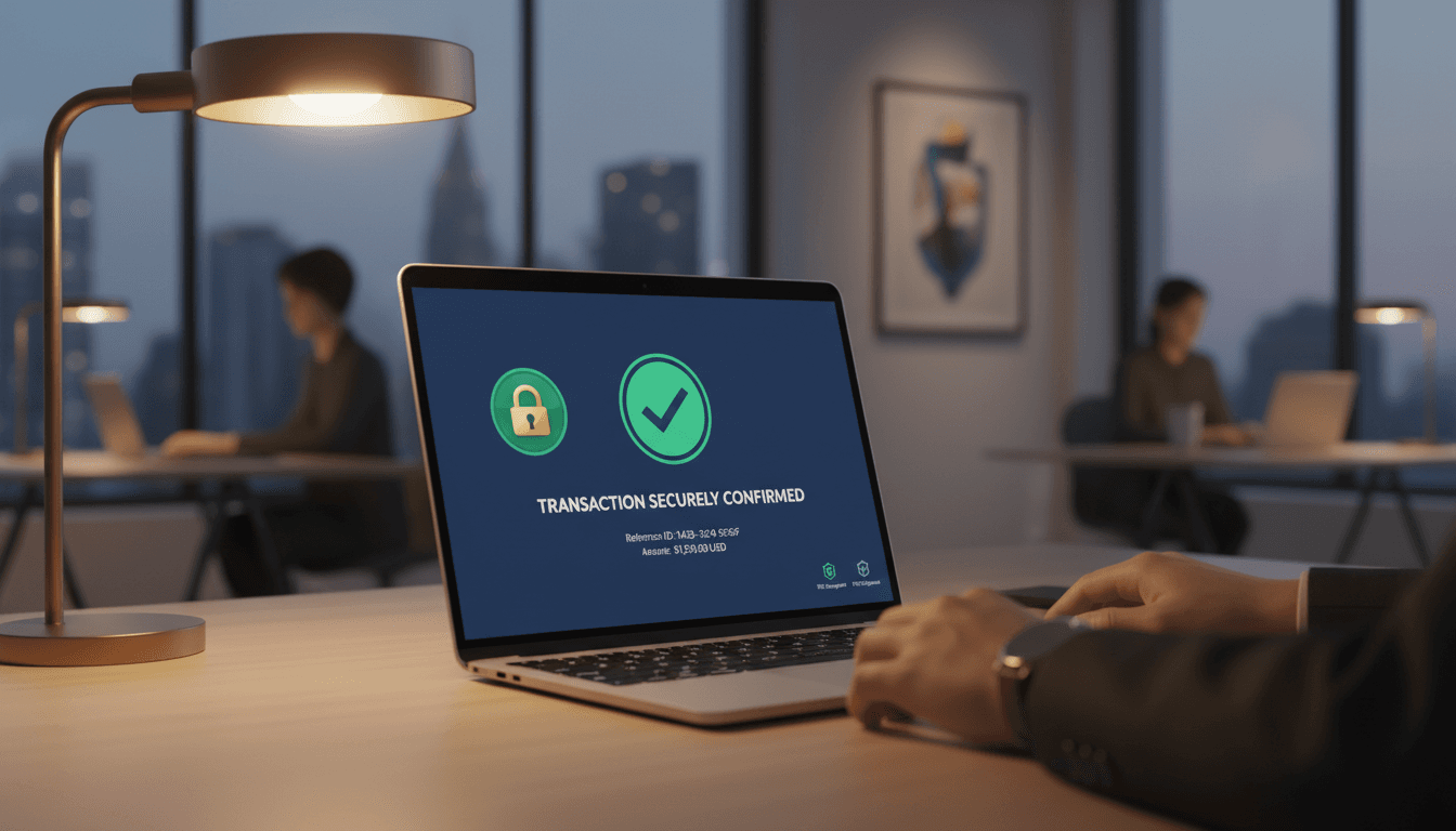 Secure transaction confirmation screen with padlock security indicator