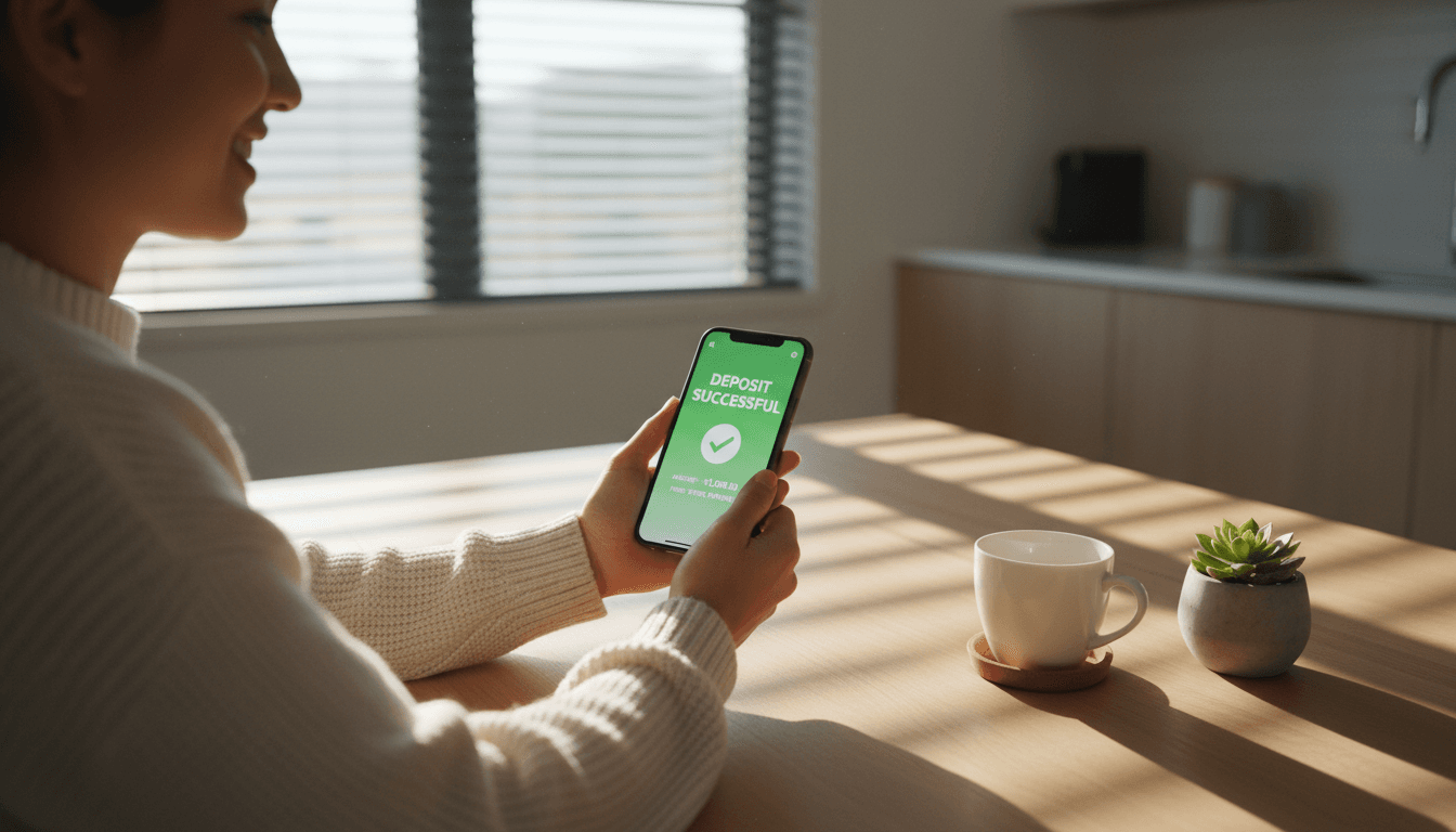 Person receiving same-day payment notification on smartphone